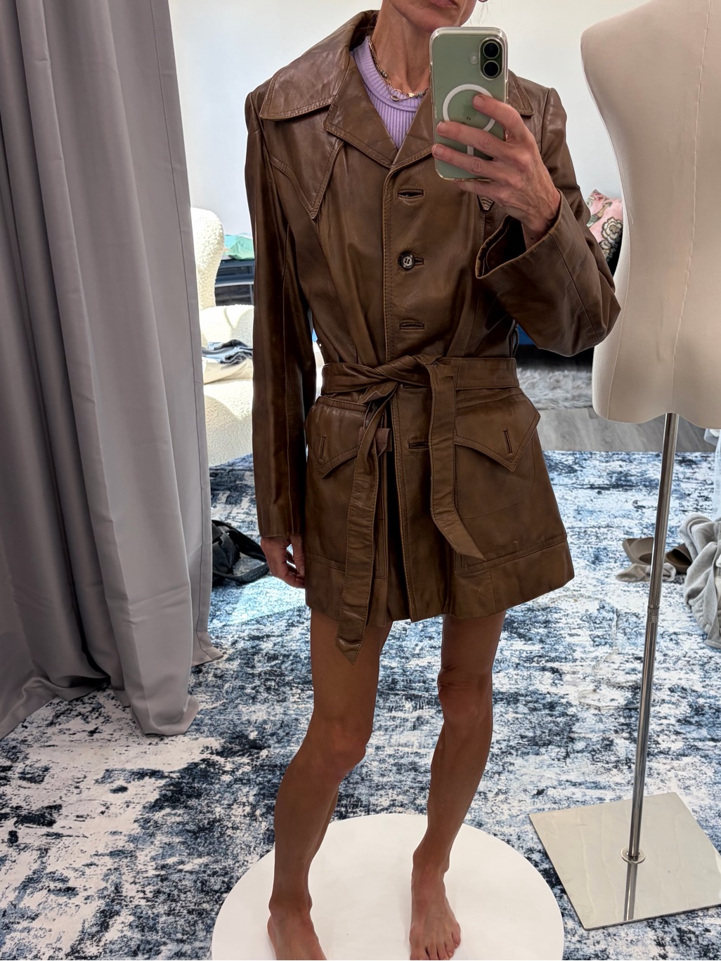 Vintage Genuine Leather Belted Jacket | Cognac Western Leather Coat
